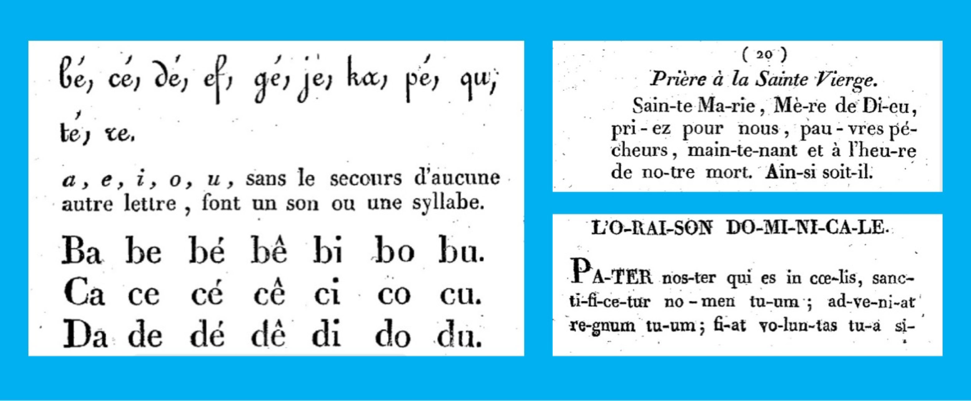 Excerpts from a 1817 book, Alphabet Syllabique, french and latin syllables