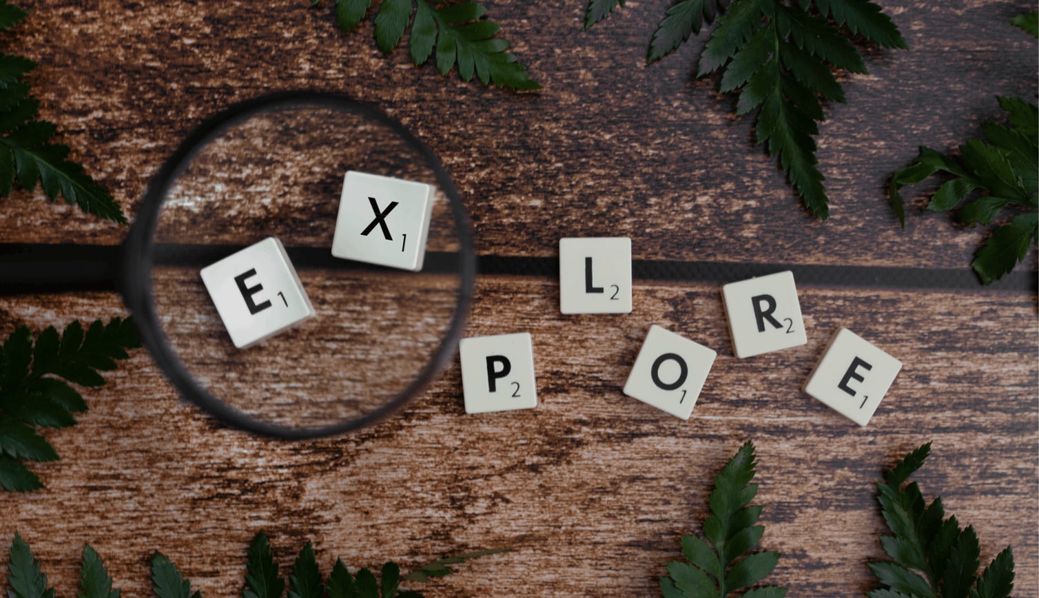 word explore with magnifying glass