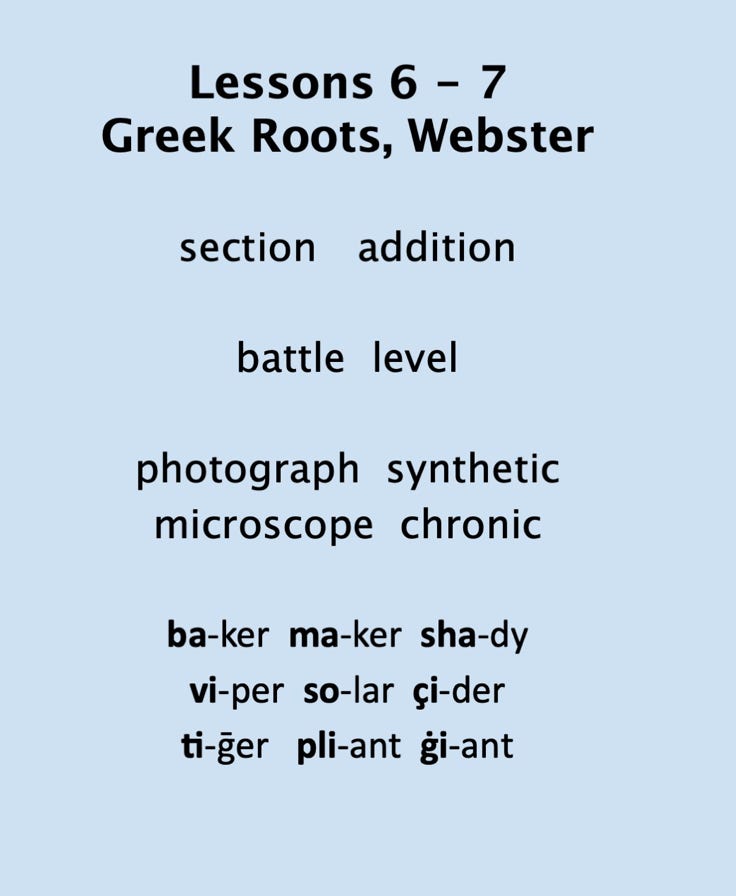 sample words from syllables lessons 6 to 7