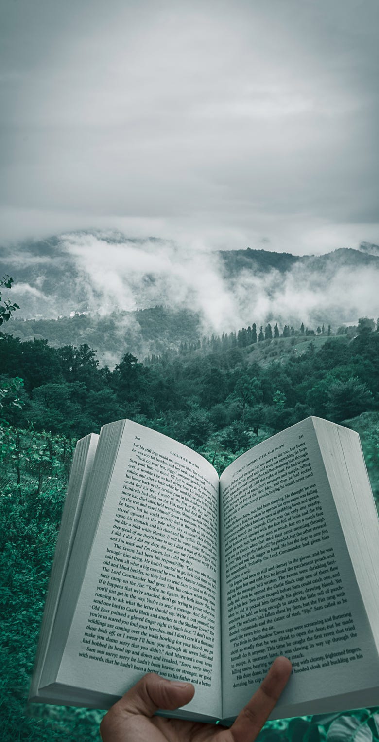 book and mountains